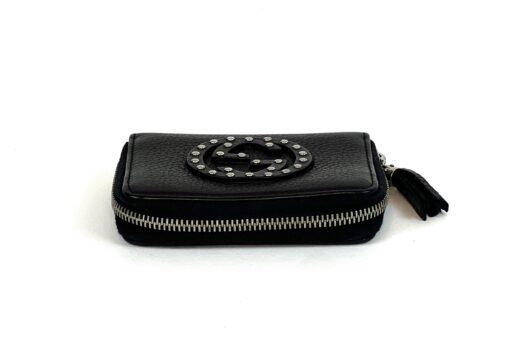 Gucci Pebbled Calfskin Studded Soho Disco Zippy Black Wallet 6