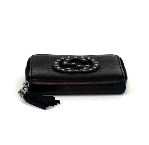 Gucci Pebbled Calfskin Studded Soho Disco Zippy Black Wallet 4