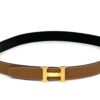 Hermes Gold H Belt Buckle & Reversible Black Brown Leather Strap