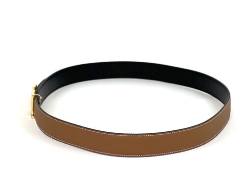 Hermes Gold H Belt Buckle & Reversible Black Brown Leather Strap 3