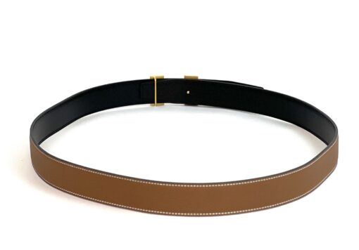 Hermes Gold H Belt Buckle & Reversible Black Brown Leather Strap 4