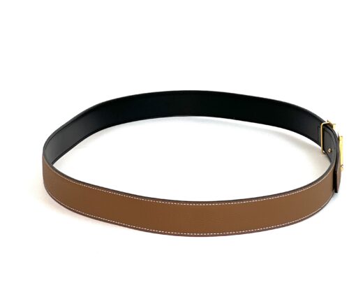 Hermes Gold H Belt Buckle & Reversible Black Brown Leather Strap 5