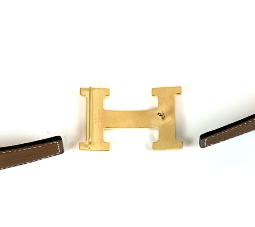 Hermes Gold H Belt Buckle & Reversible Black Brown Leather Strap 6