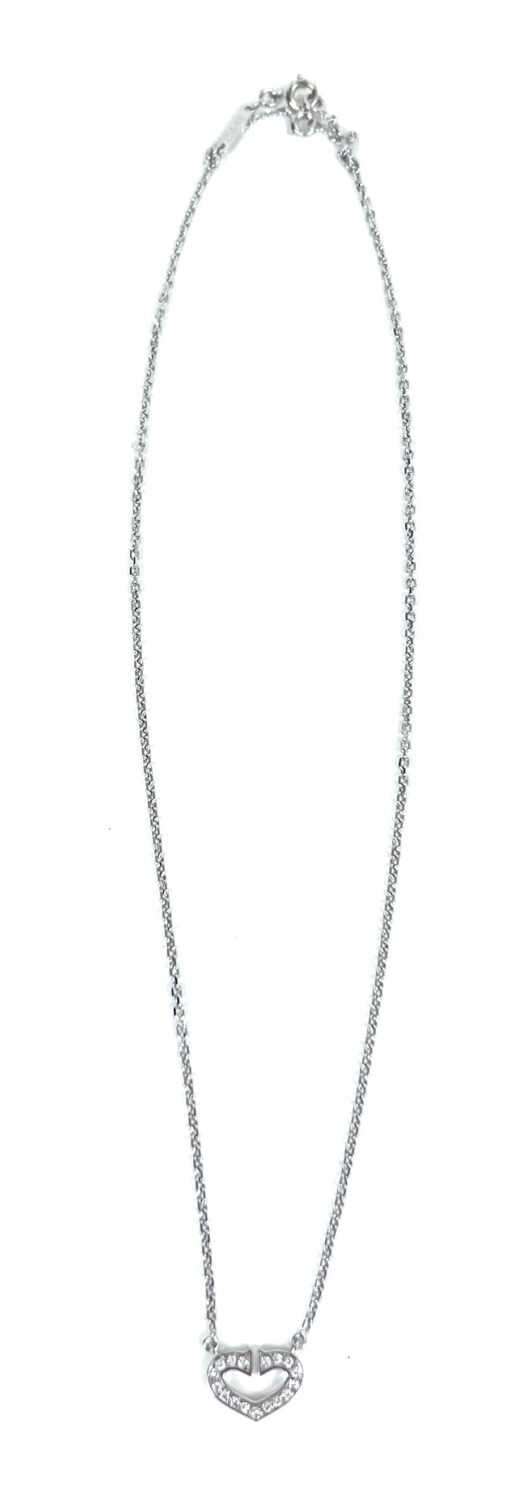 Cartier C Heart Diamond Ladies Necklace 18K White Gold - Image 16