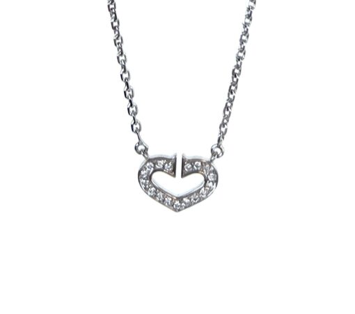 Cartier C Heart Diamond Ladies Necklace 18K White Gold