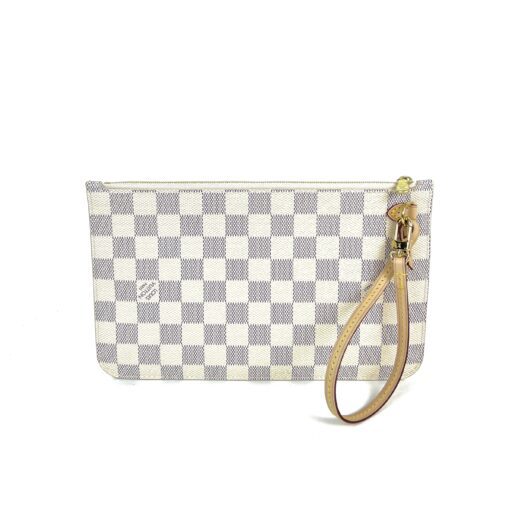 Louis Vuitton Damier Azur Canvas Neverfull MM Pochette Clutch Beige