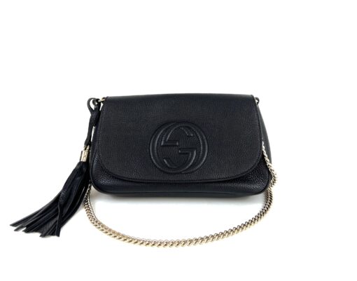 Gucci Black Leather Soho Flap Chain Crossbody