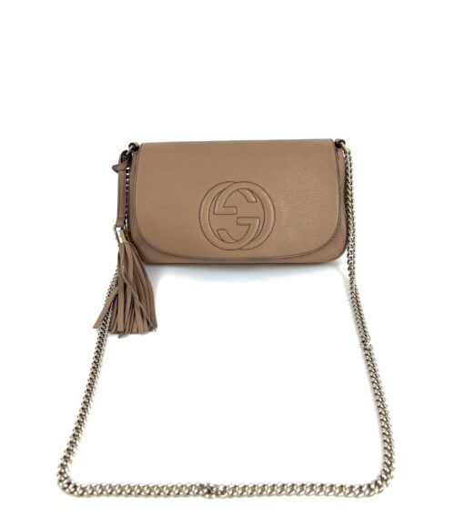 Gucci Beige Leather Soho Flap Chain Crossbody 11