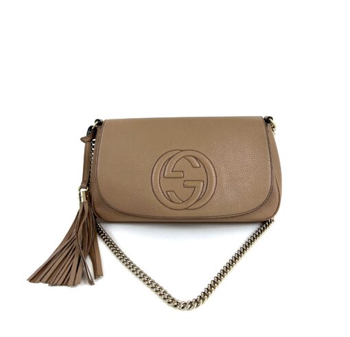 Gucci Beige Leather Soho Flap Chain Crossbody