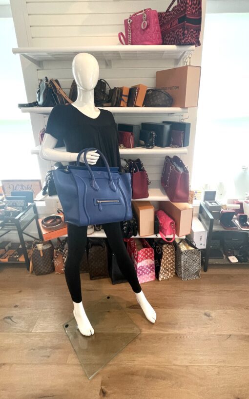 CELINE Drummed Calfskin Mini Luggage in Indigo