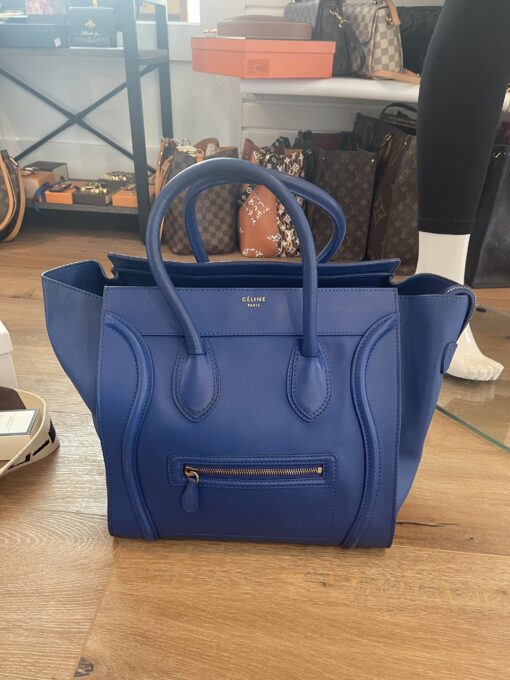 CELINE Drummed Calfskin Mini Luggage in Indigo 2