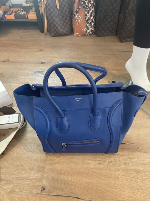 CELINE Drummed Calfskin Mini Luggage in Indigo 3