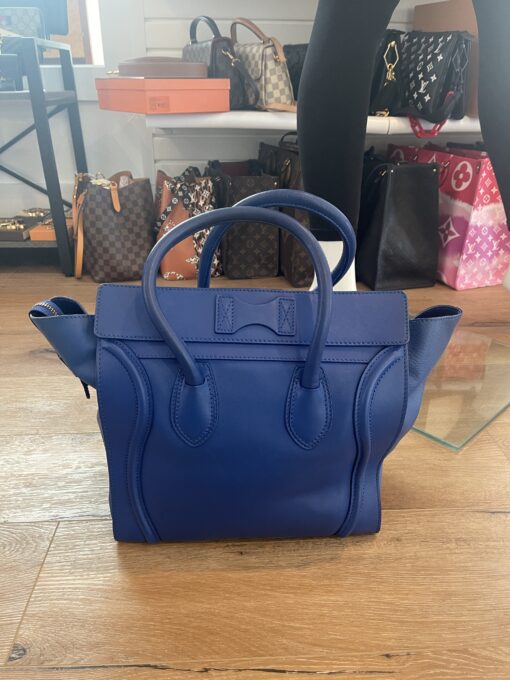 CELINE Drummed Calfskin Mini Luggage in Indigo 4