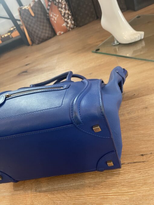 CELINE Drummed Calfskin Mini Luggage in Indigo 16