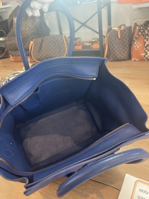 CELINE Drummed Calfskin Mini Luggage in Indigo 5