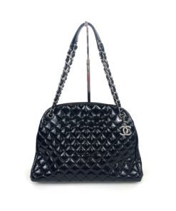 Chanel Patent Quilted Maxi Just Mademoiselle Bowling Bag Black