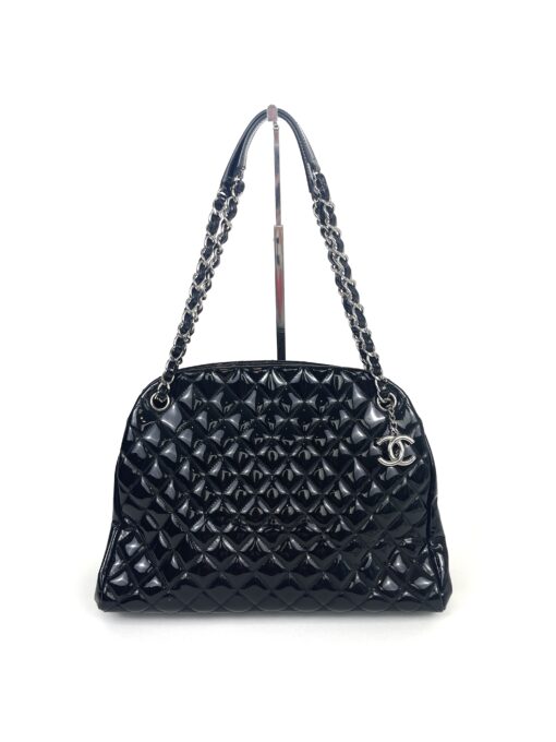 Chanel Patent Quilted Maxi Just Mademoiselle Bowling Bag Black