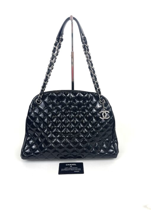 Chanel Patent Quilted Maxi Just Mademoiselle Bowling Bag Black 7