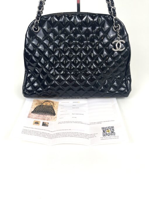 Chanel Patent Quilted Maxi Just Mademoiselle Bowling Bag Black 23