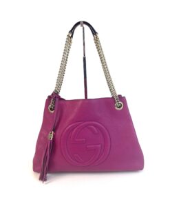 Gucci Pebbled Calfskin Medium Soho Chain Shoulder Bag Magenta Pink