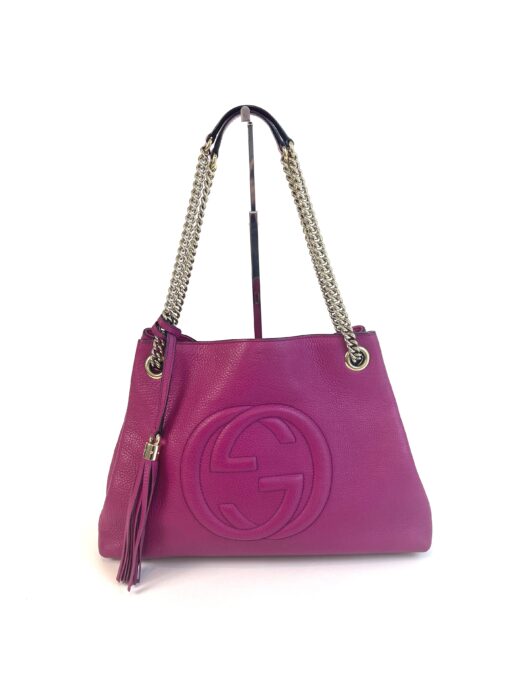 Gucci Pebbled Calfskin Medium Soho Chain Shoulder Bag Magenta Pink