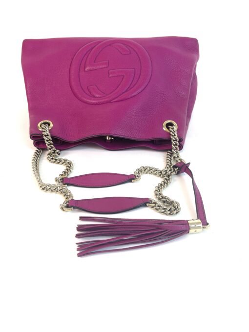 Gucci Pebbled Calfskin Medium Soho Chain Shoulder Bag Magenta Pink 10