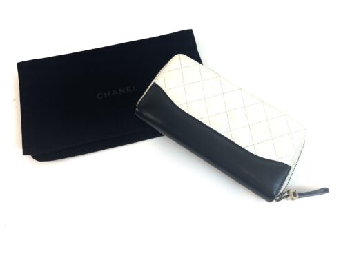 Chanel Aged Calfskin Quilted Long Gabrielle Zip Around Wallet Off White Black 16