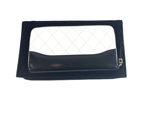 Chanel Aged Calfskin Quilted Long Gabrielle Zip Around Wallet Off White Black 12