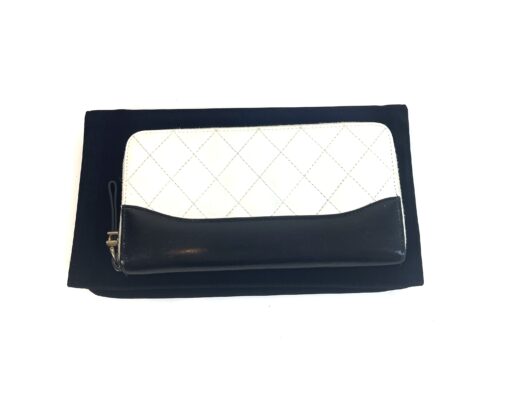 Chanel Aged Calfskin Quilted Long Gabrielle Zip Around Wallet Off White Black 11