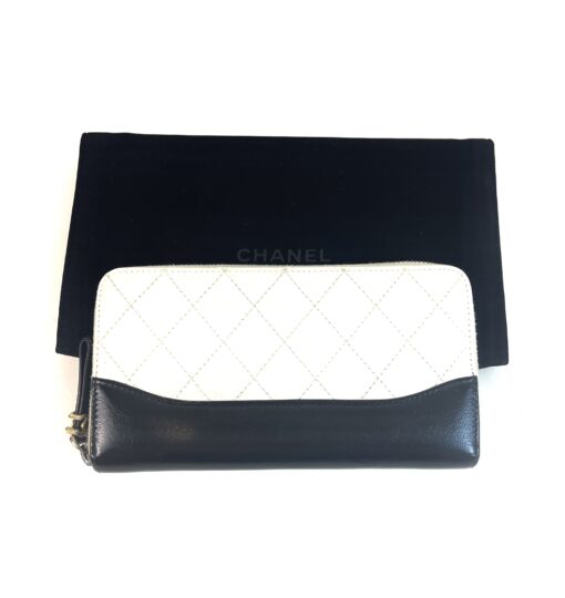 Chanel Aged Calfskin Quilted Long Gabrielle Zip Around Wallet Off White Black 10