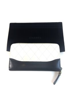 Chanel Aged Calfskin Quilted Long Gabrielle Zip Around Wallet Off White Black