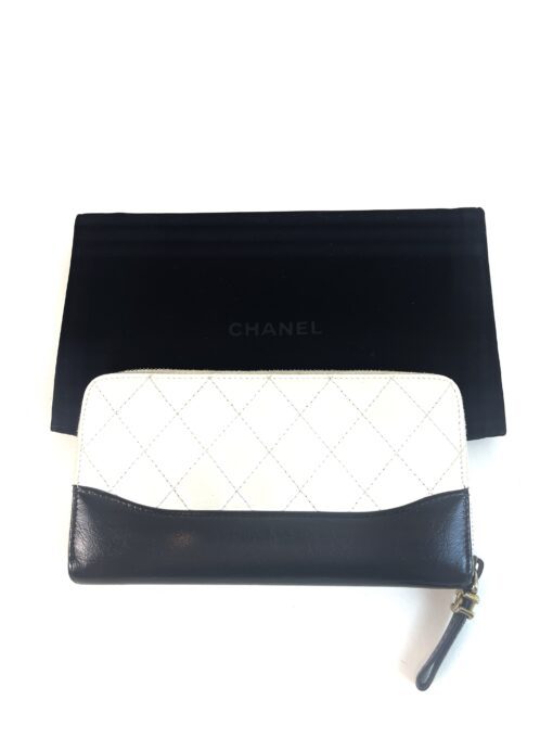 Chanel Aged Calfskin Quilted Long Gabrielle Zip Around Wallet Off White Black