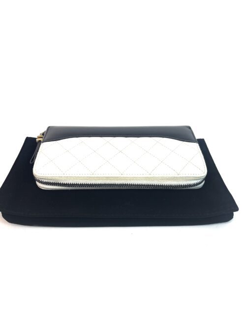 Chanel Aged Calfskin Quilted Long Gabrielle Zip Around Wallet Off White Black 6