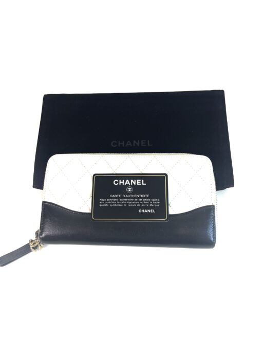 Chanel Aged Calfskin Quilted Long Gabrielle Zip Around Wallet Off White Black 3