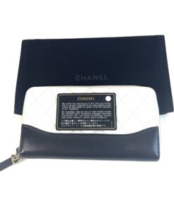 Chanel Aged Calfskin Quilted Long Gabrielle Zip Around Wallet Off White Black 2