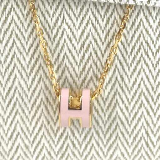 Hermes H Pop Necklace Light Pink Yellow Gold