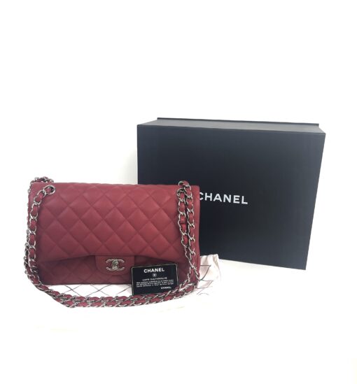 Chanel Caviar Quilted Jumbo Double Flap Deep Red Silver Series 14 3