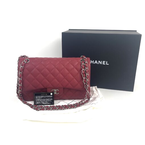 Chanel Caviar Quilted Jumbo Double Flap Deep Red Silver Series 14 12