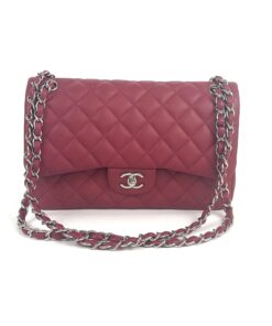 Chanel Caviar Quilted Jumbo Double Flap Deep Red Silver Series 14