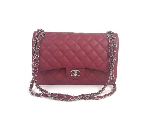 Chanel Caviar Quilted Jumbo Double Flap Deep Red Silver Series 14