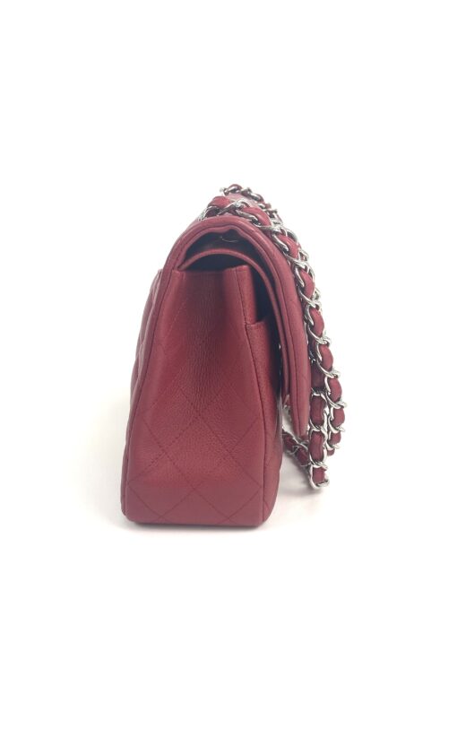 Chanel Caviar Quilted Jumbo Double Flap Deep Red Silver Series 14 15