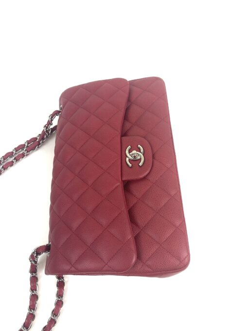 Chanel Caviar Quilted Jumbo Double Flap Deep Red Silver Series 14 22