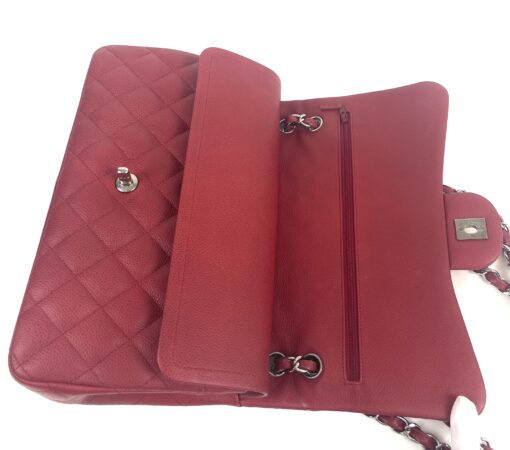 Chanel Caviar Quilted Jumbo Double Flap Deep Red Silver Series 14 13