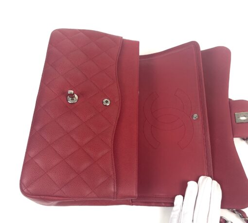 Chanel Caviar Quilted Jumbo Double Flap Deep Red Silver Series 14 8