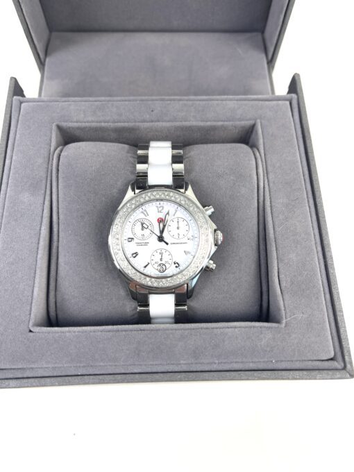 Michele Tahitienne Diamond Bezzle Ceramic and Silver Watch 4