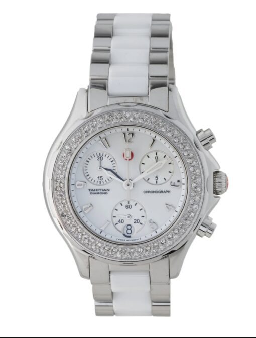 Michele Tahitienne Diamond Bezzle Ceramic and Silver Watch