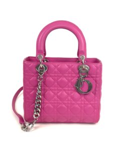 Christian Dior Lady Dior Medium Lambskin Cannage Hot Pink Silver