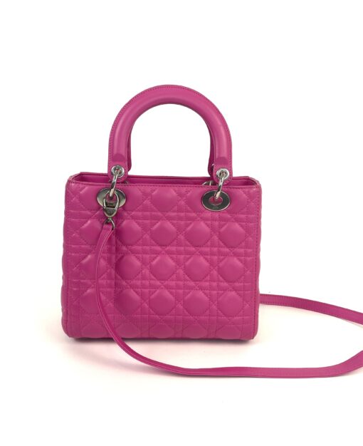 Christian Dior Lady Dior Medium Lambskin Cannage Hot Pink Silver 5