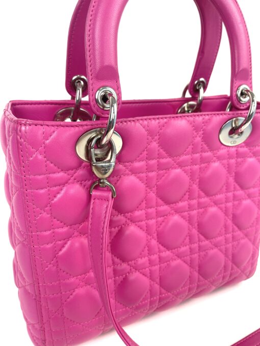 Christian Dior Lady Dior Medium Lambskin Cannage Hot Pink Silver 21