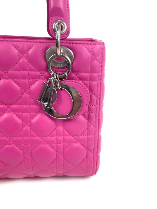 Christian Dior Lady Dior Medium Lambskin Cannage Hot Pink Silver 20